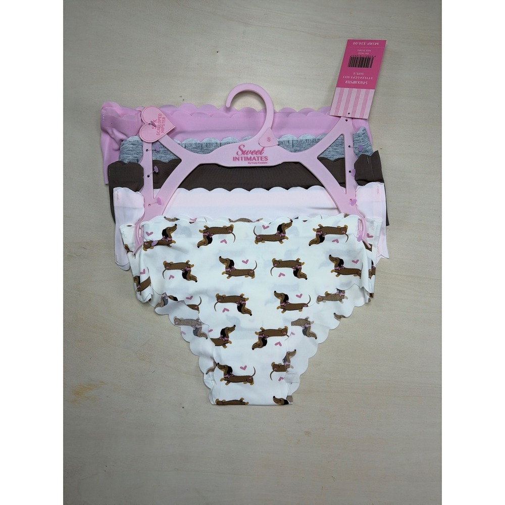 Sweet Intimates Scalloped Hipster‎ Panties 5 Pack Dachshund Print Womens Size S